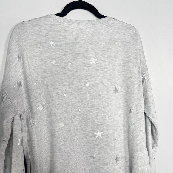 New Thread & Supply XS Gray Silver Star Print Crew Neck Pullover Top Side Split - Picture 6 of 10